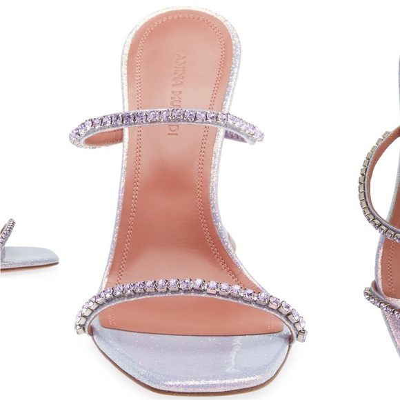 New in Box Amina Muaddi Gilda Mermaid Purple Strap Sparkly Heel Sandal Slipper - Picture 4 of 5